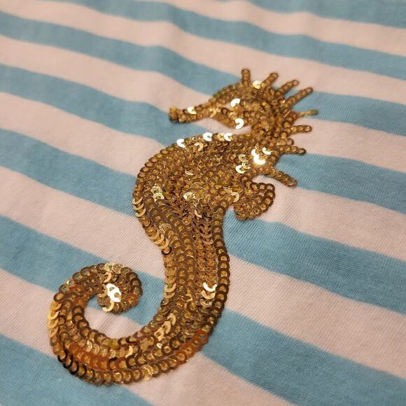 NWT Lily Pulitzer  blue white striped seahorse gold sequin embellishment - Picture 4 of 8
